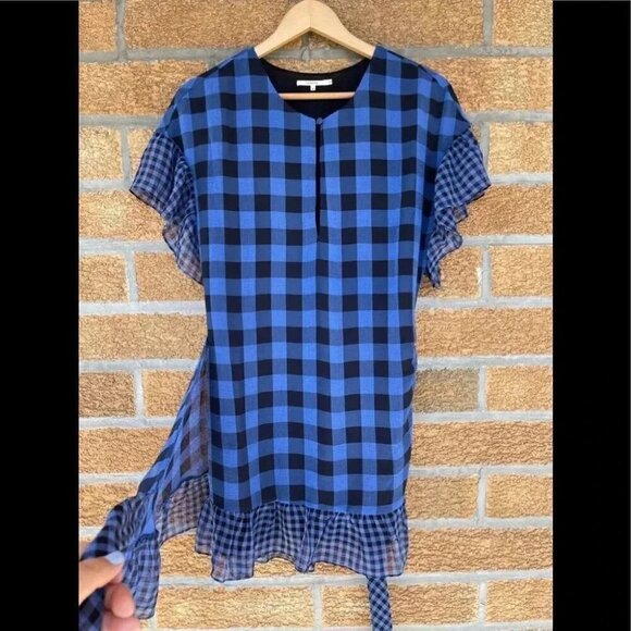 Tularosa Jenny Blue And Black Buffalo/gingham Plaid Wrap Mini Dress medium - Picture 10 of 15